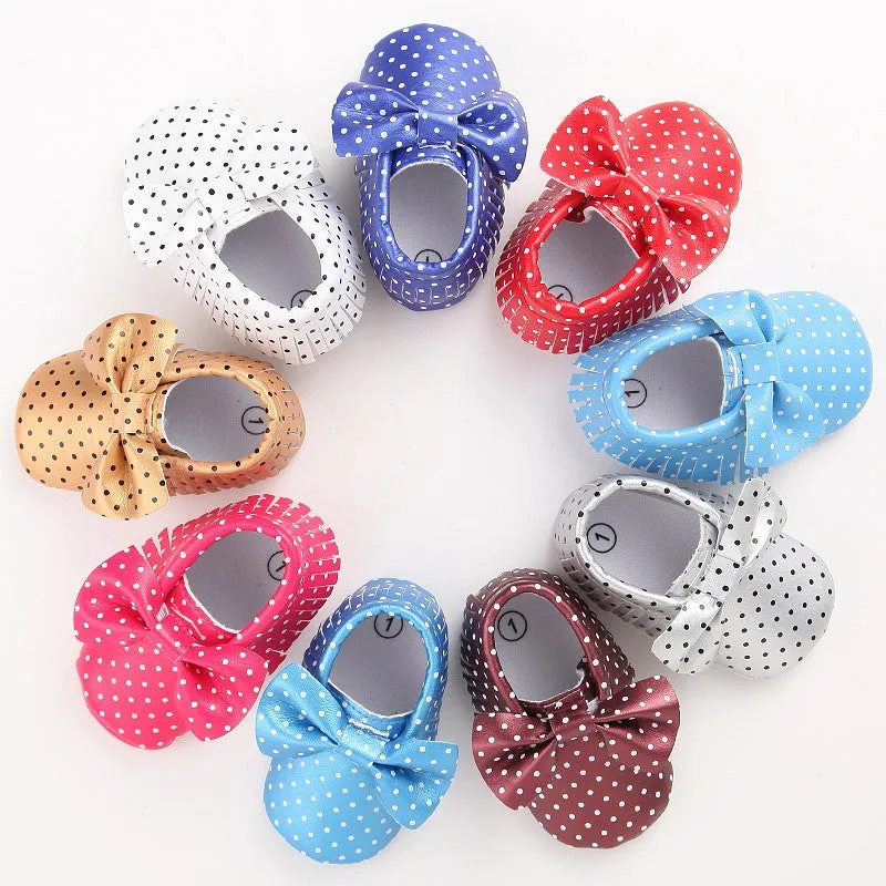 11 Colors New Fashion Polka Dot Big Bow Newborn Baby Girls First Walkers PU Leather Baby Moccasins Soft Moccs Shoes Footwear