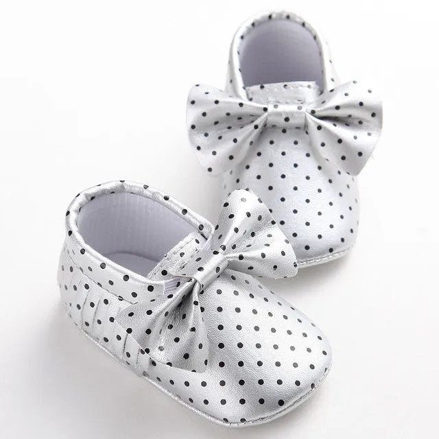 11 Colors New Fashion Polka Dot Big Bow Newborn Baby Girls First Walkers PU Leather Baby Moccasins Soft Moccs Shoes Footwear