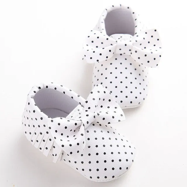 11 Colors New Fashion Polka Dot Big Bow Newborn Baby Girls First Walkers PU Leather Baby Moccasins Soft Moccs Shoes Footwear