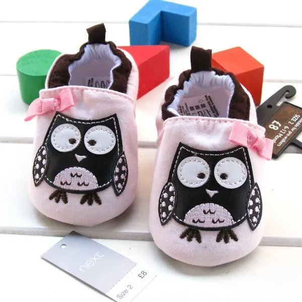 2015 spring and summer cute light pink baby girls lovely owl shoes bow slip-on frist walker cotton soft  prewalker shoes