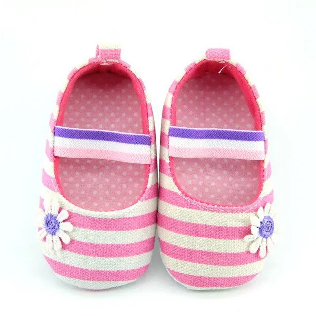 Baby Girl Canvas Striped Soft Sole Shoes Crib Shoes Infant Prewalkers 0-18 Month