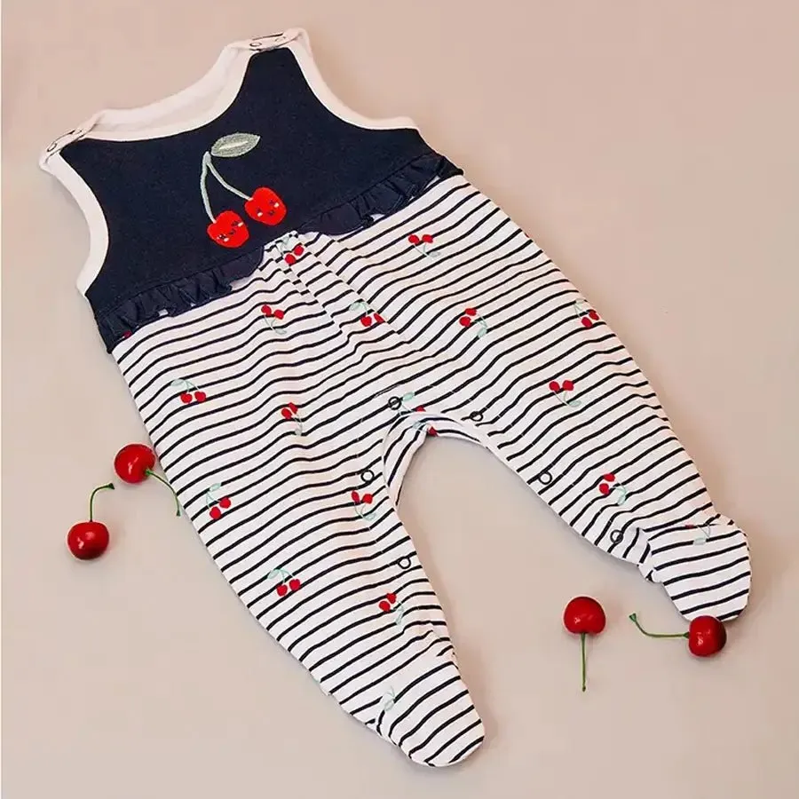 Baby Girl Cherry Print Romper with Booties