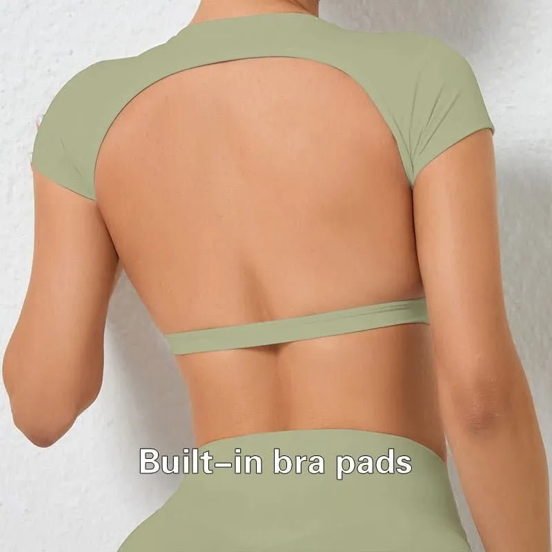 Breathable Backless Yoga Tops for Women - Moisture-Wicking, Short-Sleeve Shirts