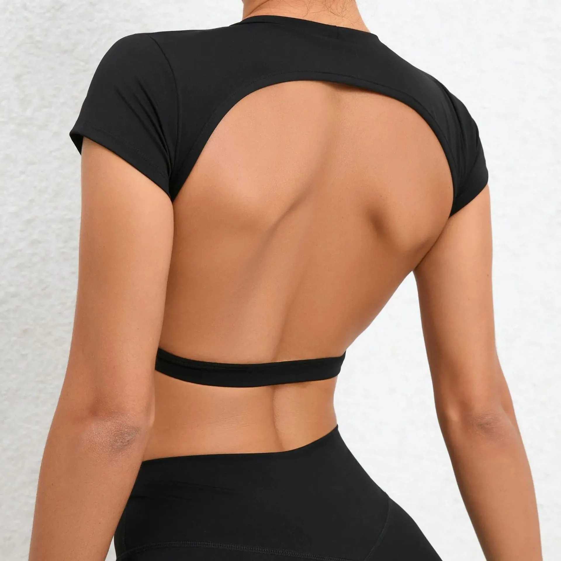 Breathable Backless Yoga Tops for Women - Moisture-Wicking, Short-Sleeve Shirts