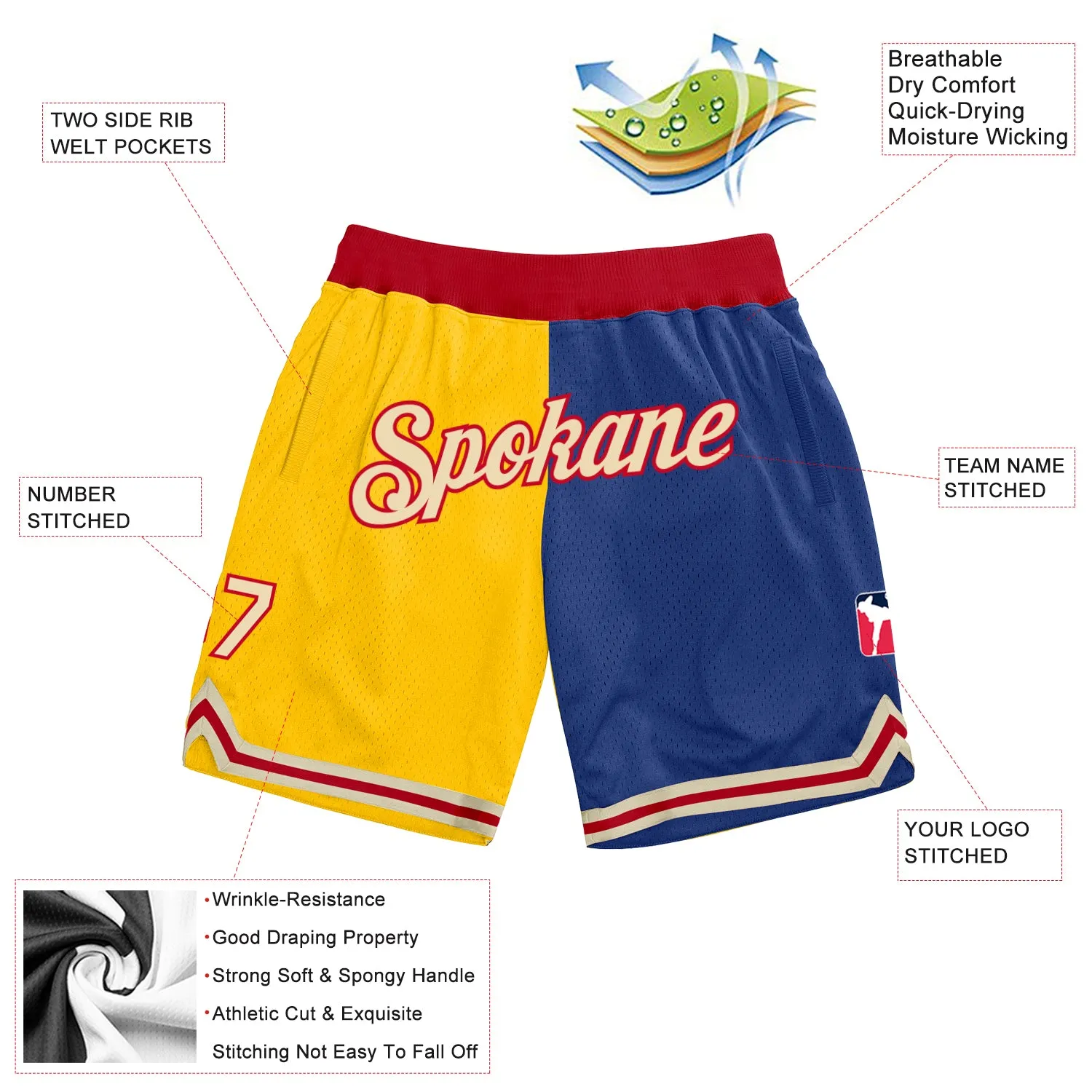 Custom Gold Cream-Royal Authentic Throwback Split Fashion Basketball Shorts