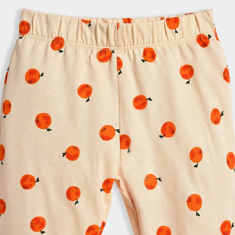 Fruits Printed Peach Top & Pajama Set