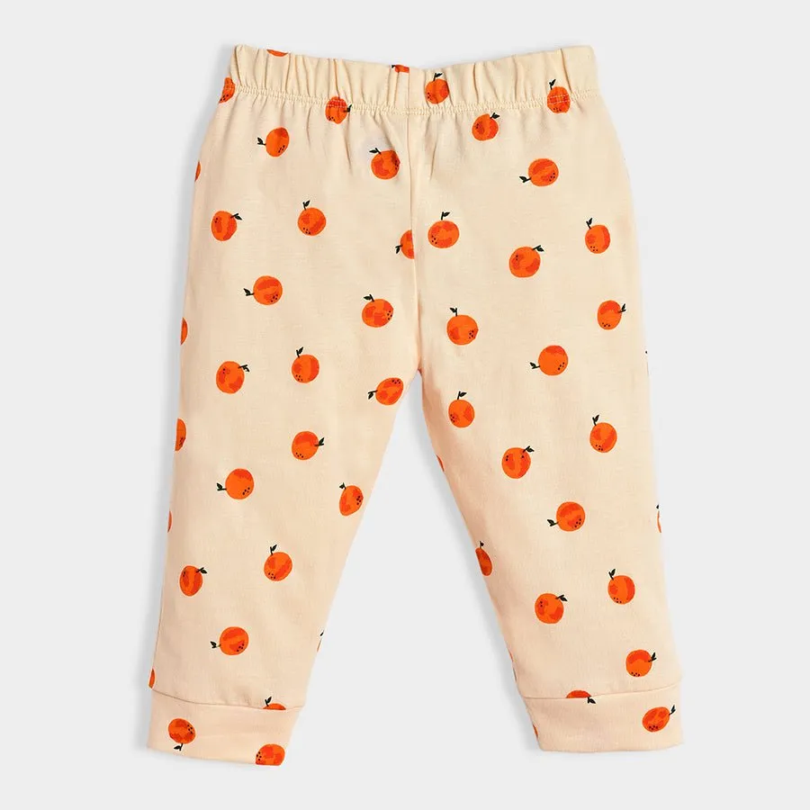 Fruits Printed Peach Top & Pajama Set