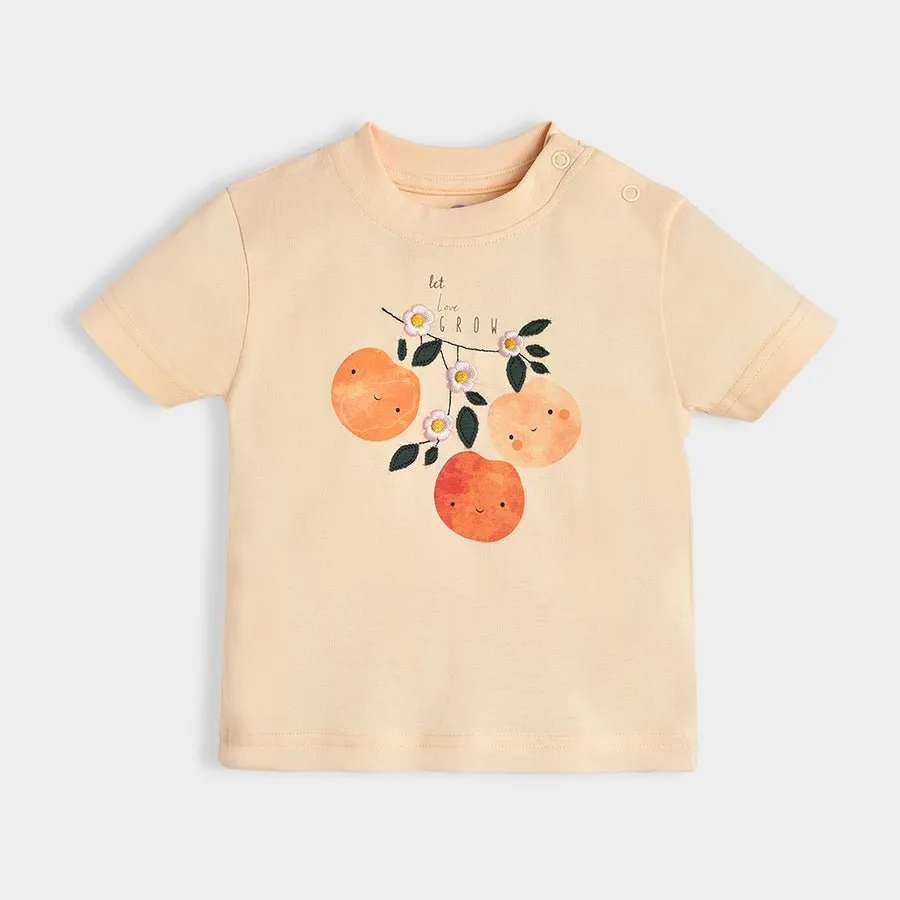 Fruits Printed Peach Top & Pajama Set