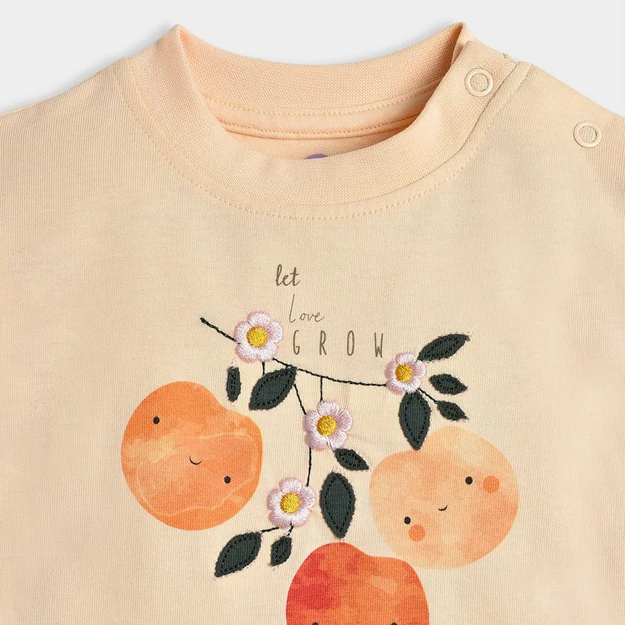 Fruits Printed Peach Top & Pajama Set