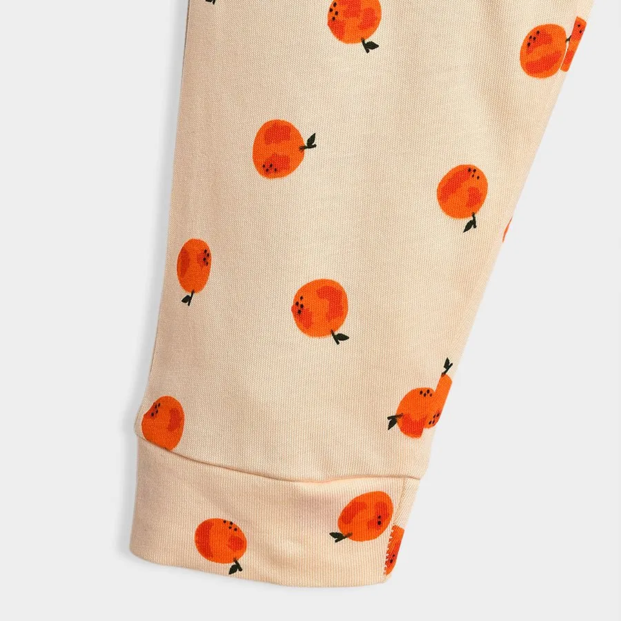 Fruits Printed Peach Top & Pajama Set