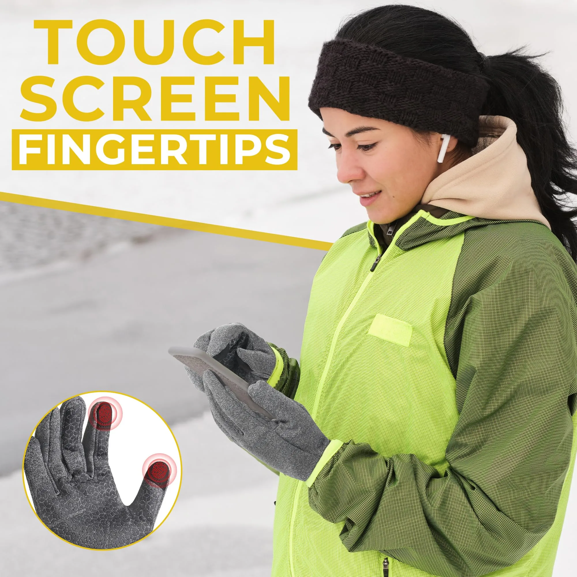 HANDLANDY Winter Running Gloves for Women & Men, Windproof Water-Resistant Thermal Touchscreen Liner Gloves for Cycling, Hiking, Driving, Freezer Work 8035