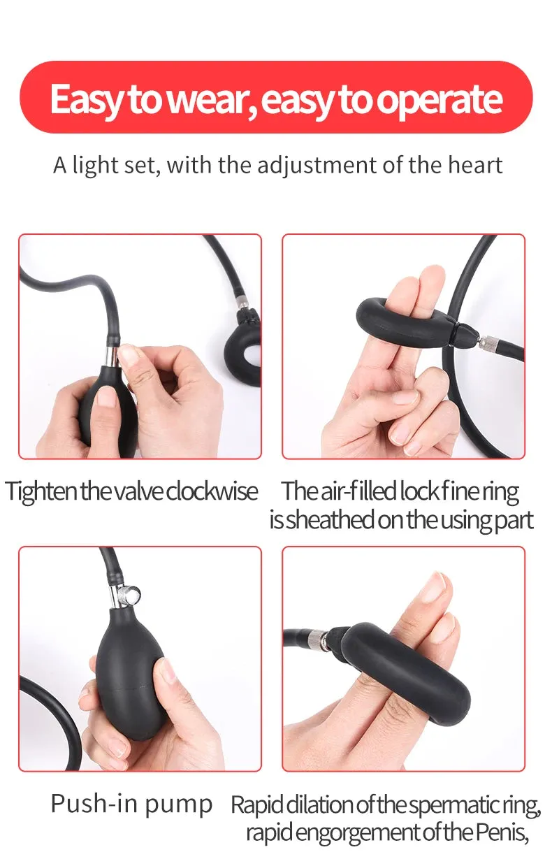 Inflatable Cock Ring Penis Pump - Delay Ejaculation Penis Enlarger Male Sex Toy