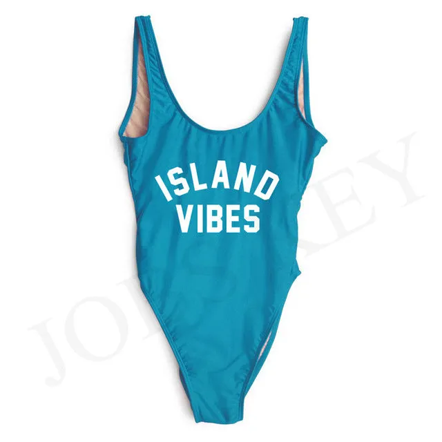 ISLAND VIBES Letter Women Swimsuit 2017 Sexy Low Back High Cut Swimwear Kids Bathing Beachwear Girls One Piece Black Bodysuit