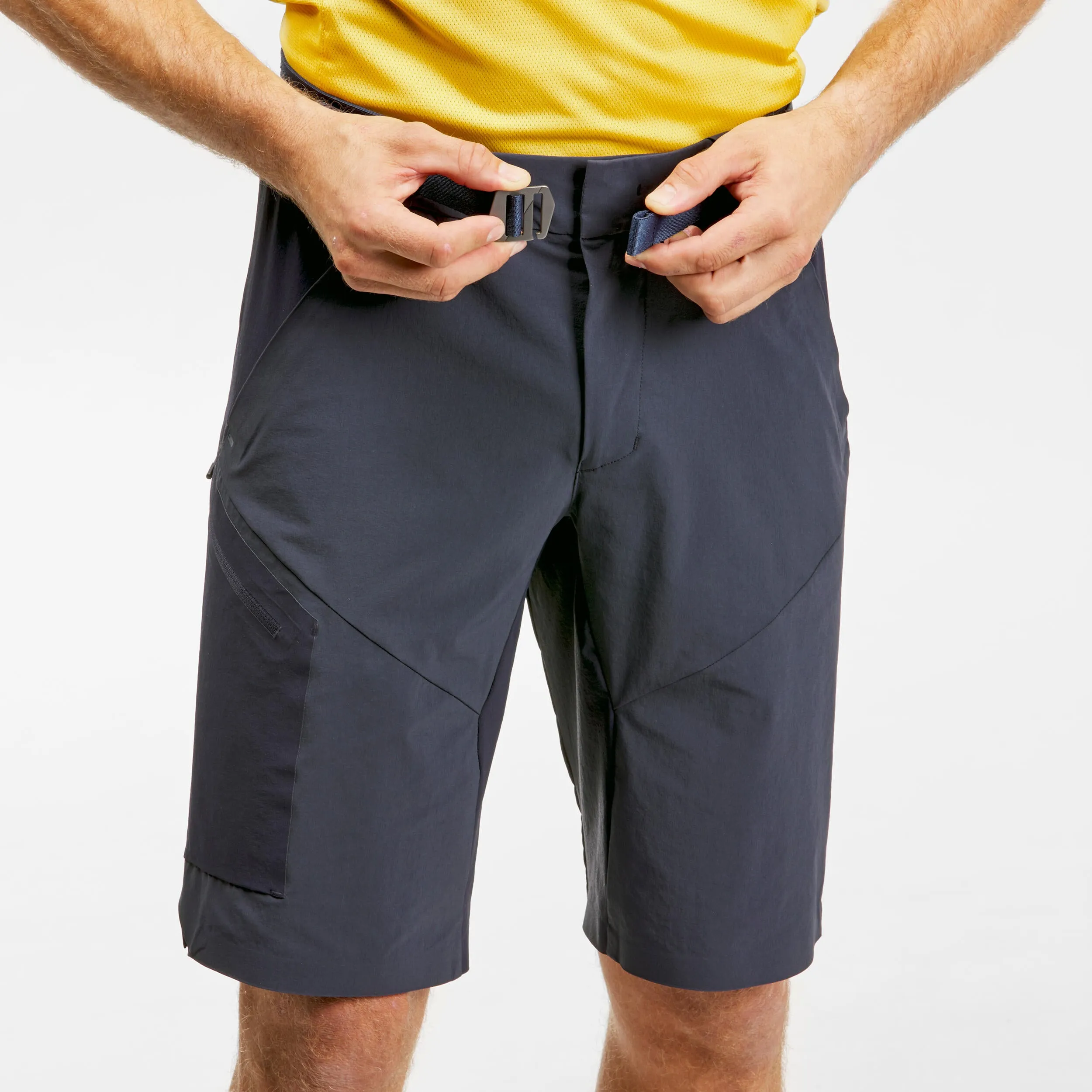 Long men's hiking shorts Quechua MH500, dark blue