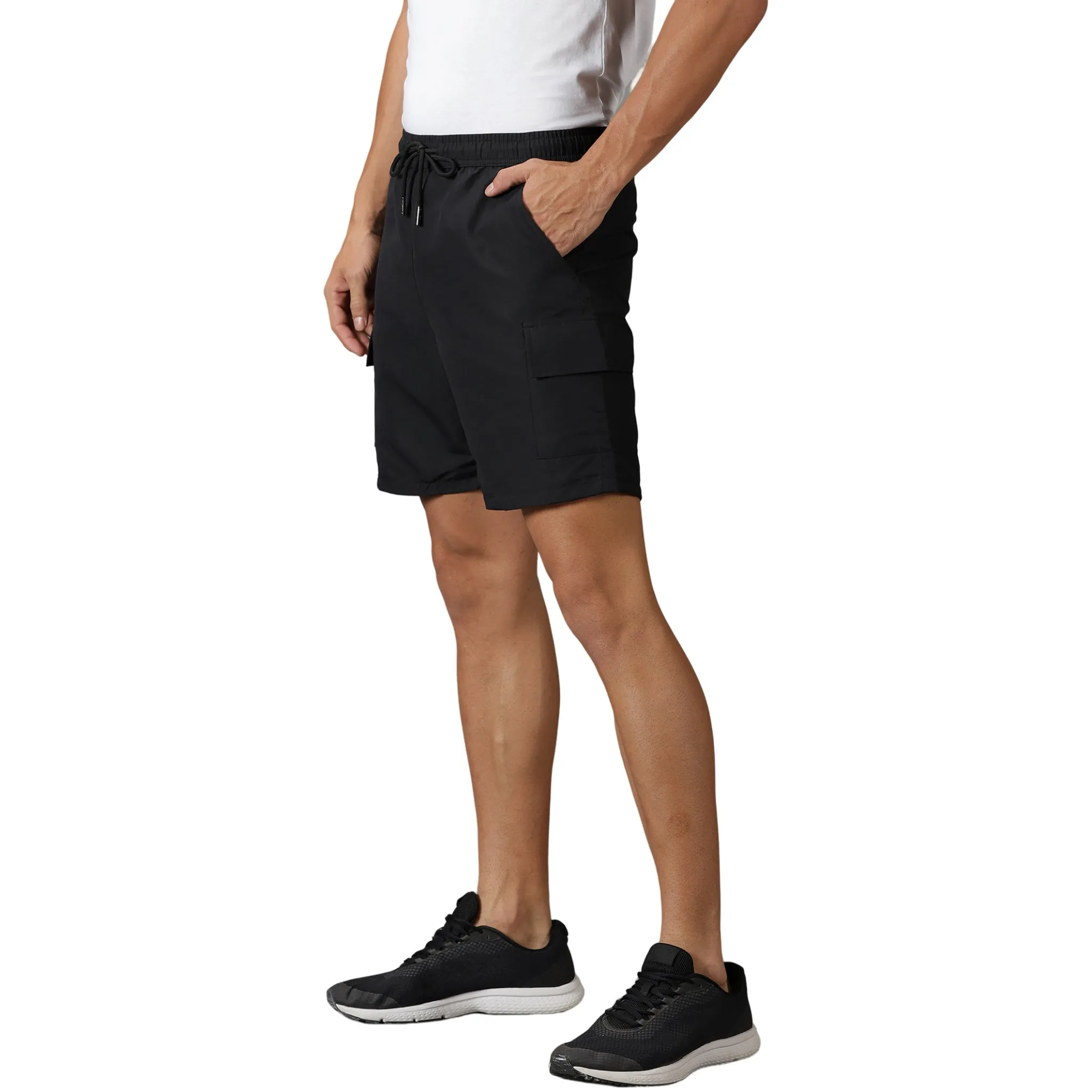 Men's solid Shorts with Drawstring waist & Patch pockets