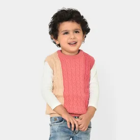 Misty Rose Sleeveless Knitted Sweater for Kids