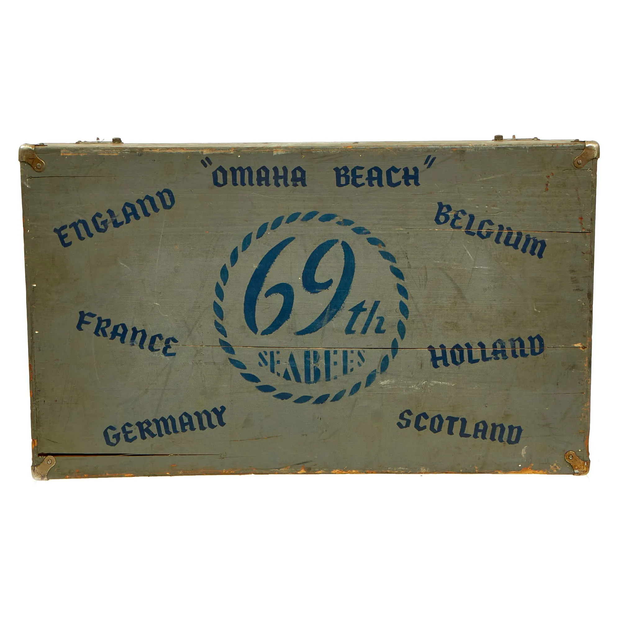 Original U.S. WWII OMAHA BEACH 69th Naval Construction Battalion Seabee Grouping With Painted Trunk and NSDAP Bringbacks - This Was The Only CB Unit To Set Foot On German Soil