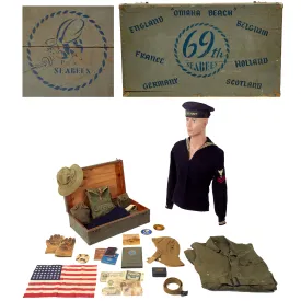 Original U.S. WWII OMAHA BEACH 69th Naval Construction Battalion Seabee Grouping With Painted Trunk and NSDAP Bringbacks - This Was The Only CB Unit To Set Foot On German Soil