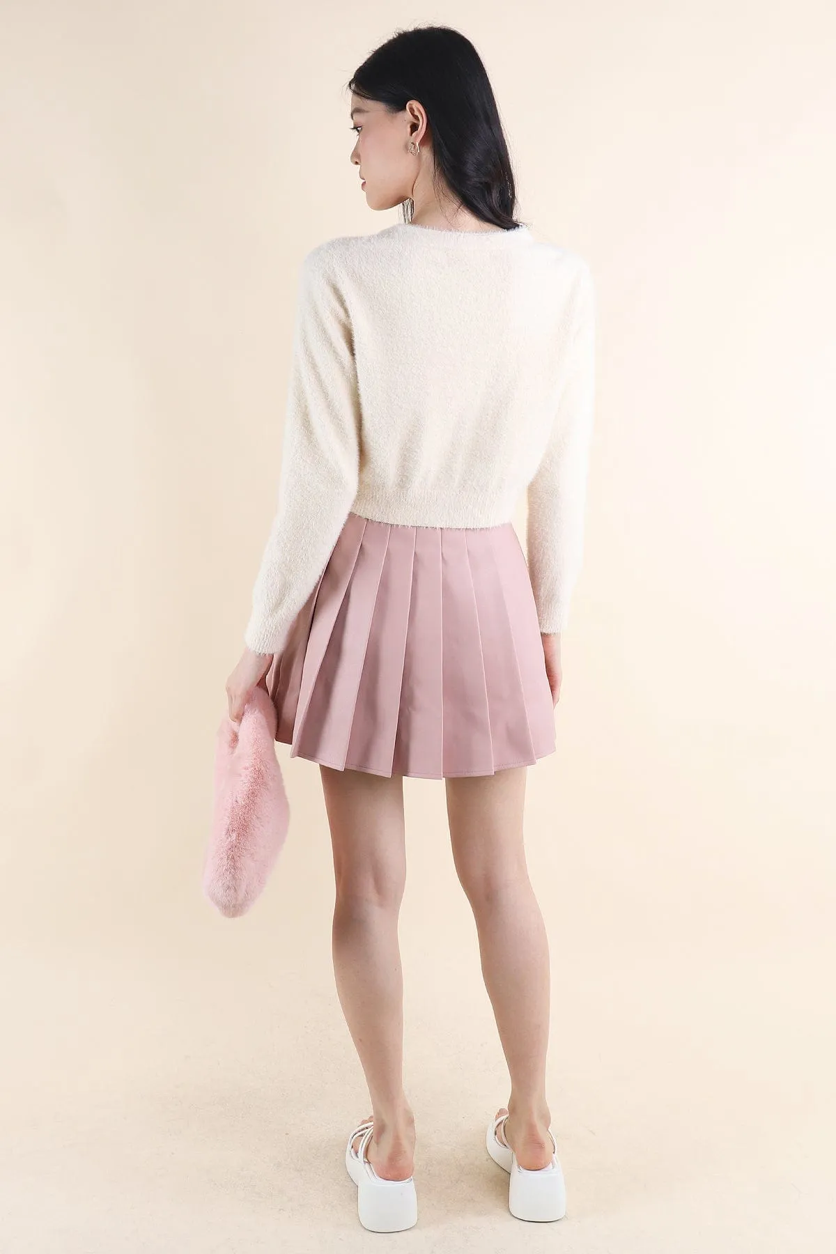 REMY PLEATED LEATHER SKORTS IN PINK