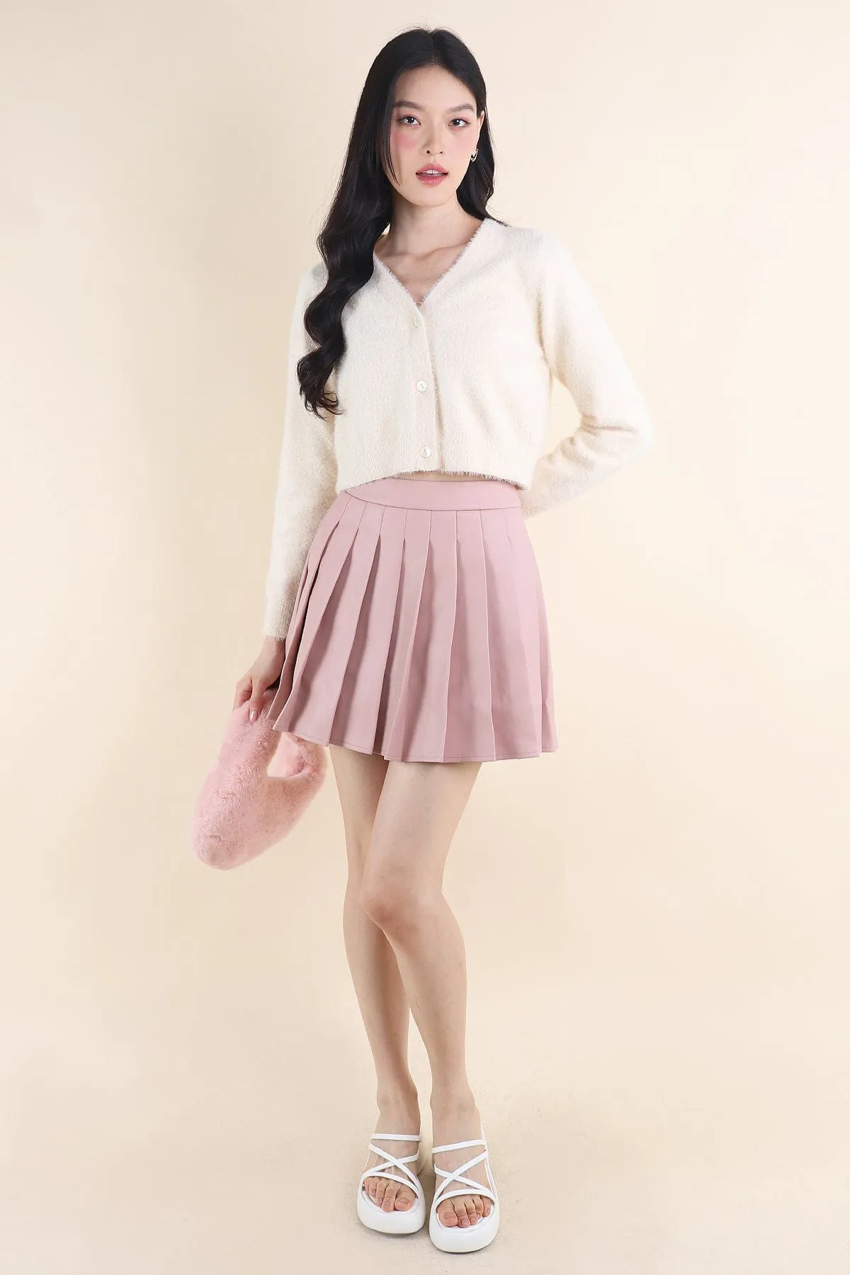 REMY PLEATED LEATHER SKORTS IN PINK