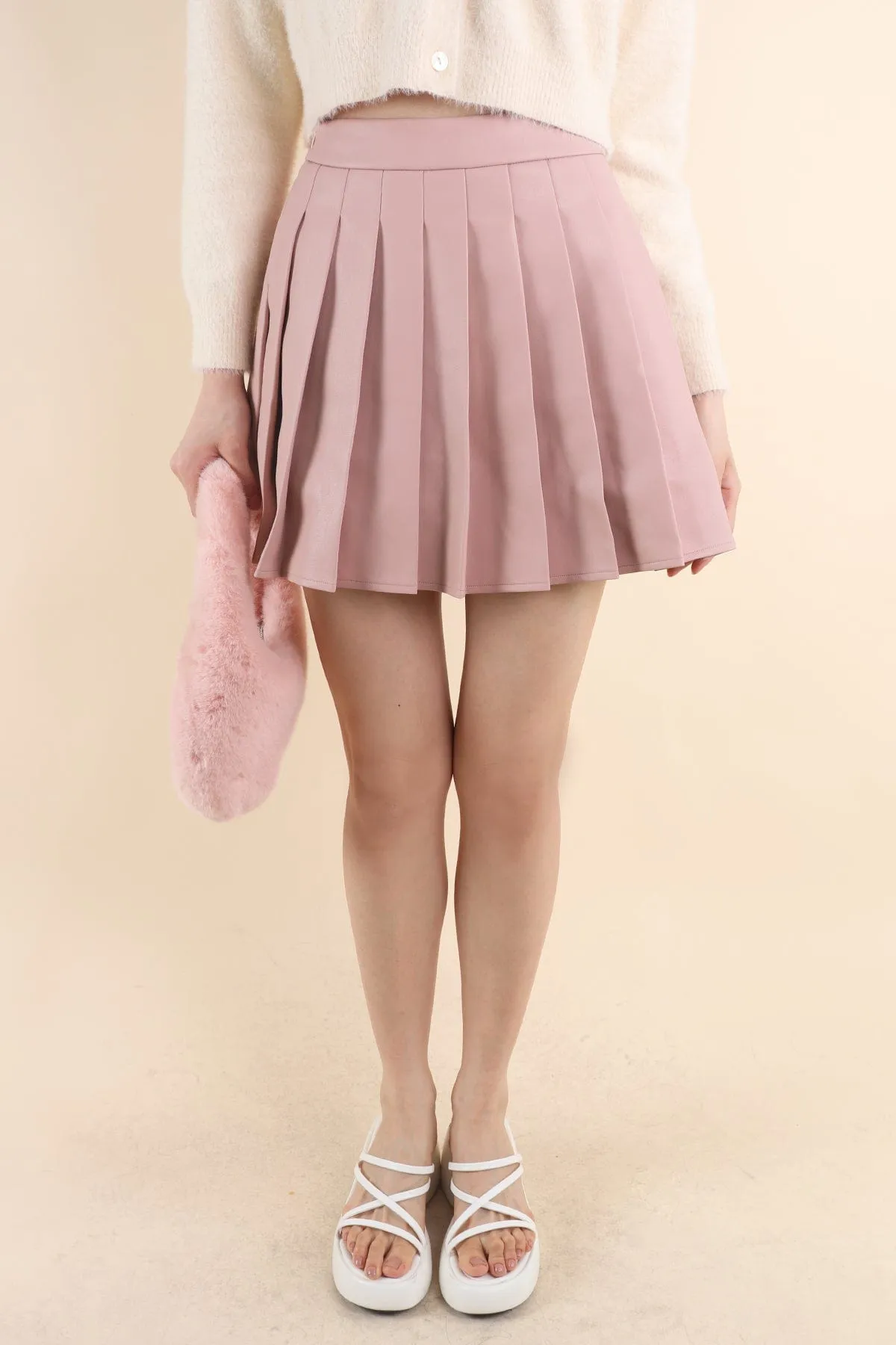 REMY PLEATED LEATHER SKORTS IN PINK