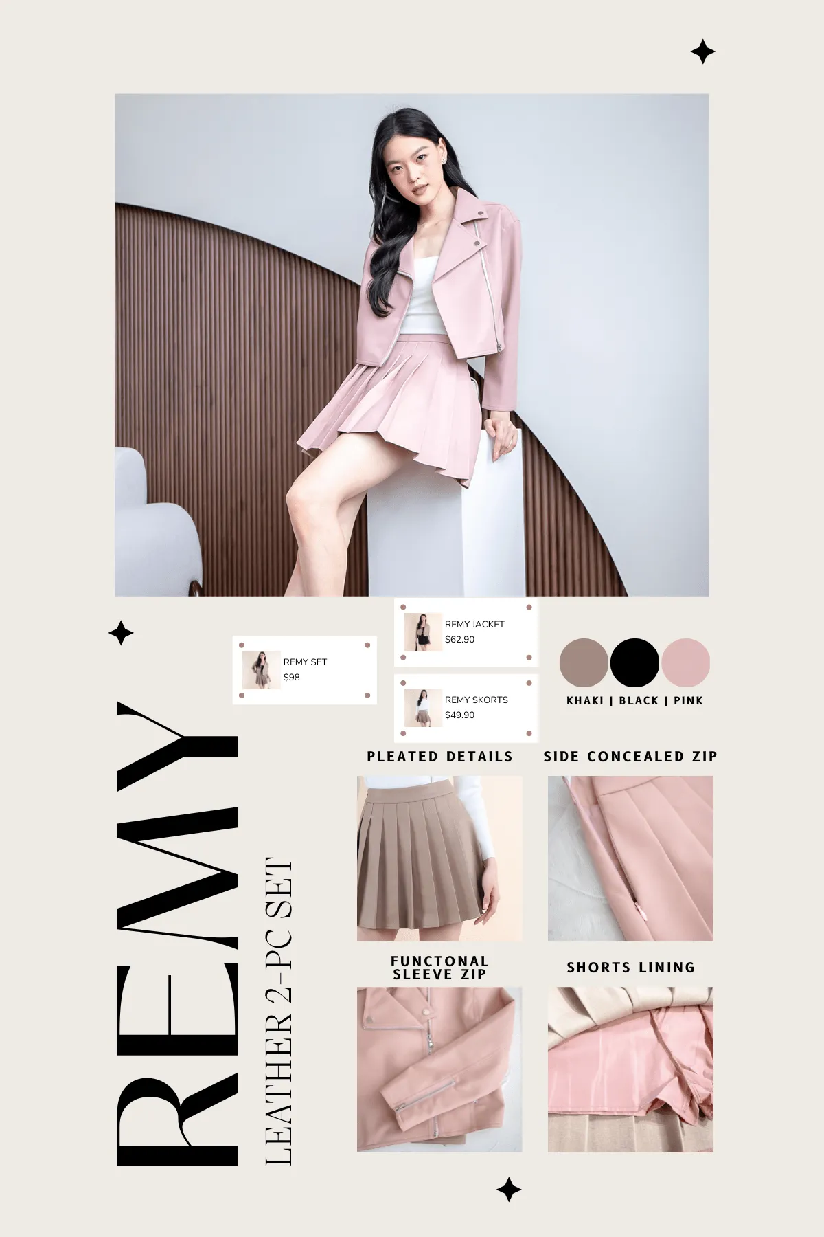 REMY PLEATED LEATHER SKORTS IN PINK