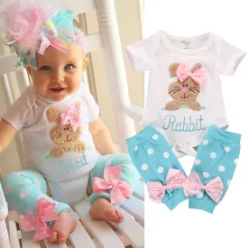 Ropa Bebes Baby Tops Rompers Rabbit Embroidered Baby Girls Boutique Outfits 2pcs Girl Romper Leg Warmer Clothes Outfit Set