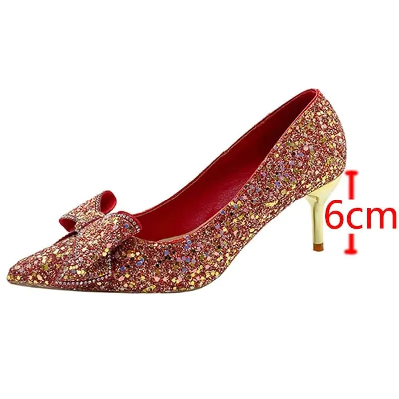 Shiny Glitter Pumps - Sparkling Sequined Cloth High Heels for Women