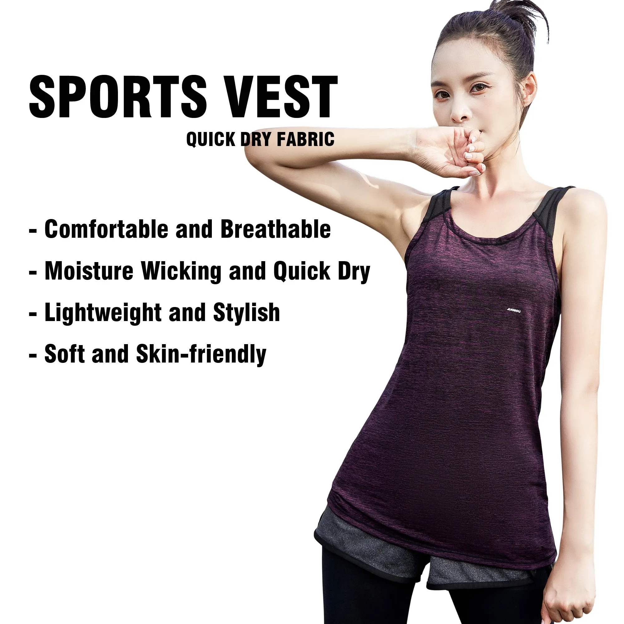 Sidiou Group Anniou Quick Dry Sun Protection Tank Top Women Sports Vest Casual Fitness Workout Training Sleeveless Yoga Vest