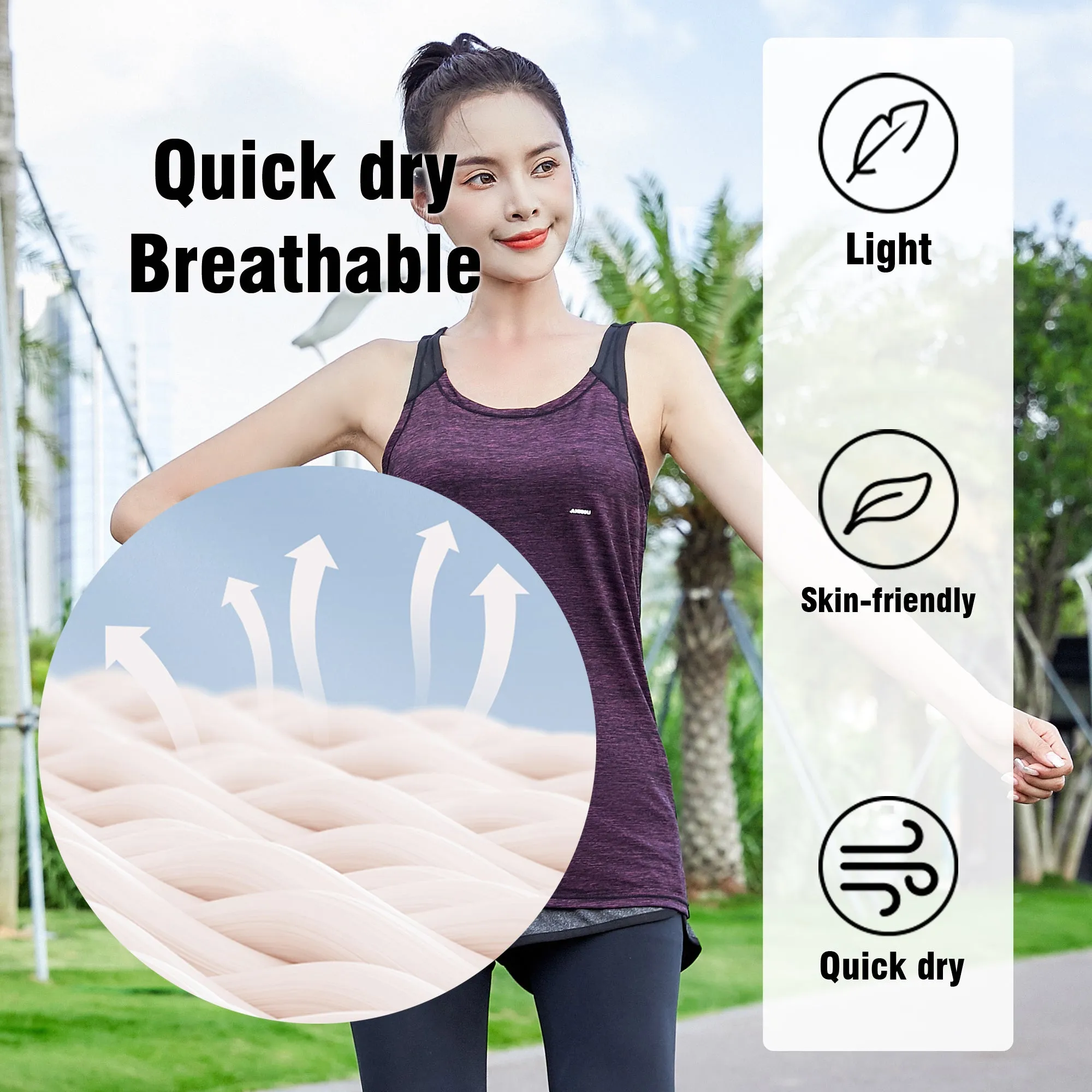 Sidiou Group Anniou Quick Dry Sun Protection Tank Top Women Sports Vest Casual Fitness Workout Training Sleeveless Yoga Vest