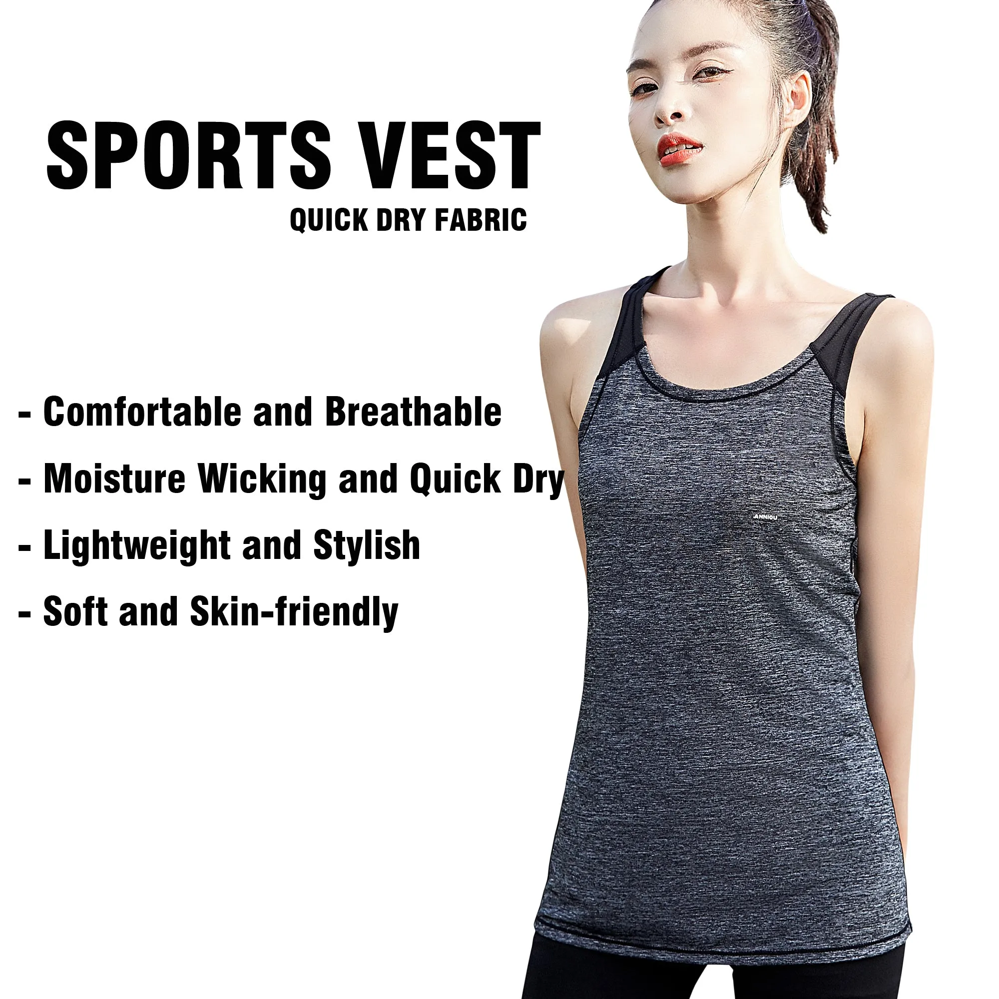 Sidiou Group Anniou Quick Dry Sun Protection Tank Top Women Sports Vest Casual Fitness Workout Training Sleeveless Yoga Vest