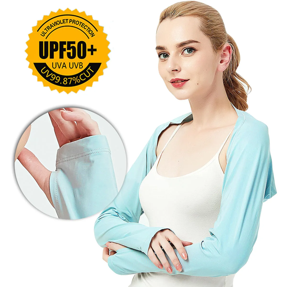 Sidiou Group Anniou UPF 50  Arm Sleeves Anti UV Sun Pretection One-piece Cooling Sleeves Sunscreen Ice Silk Shawl Arm Cover for Women Running Golf