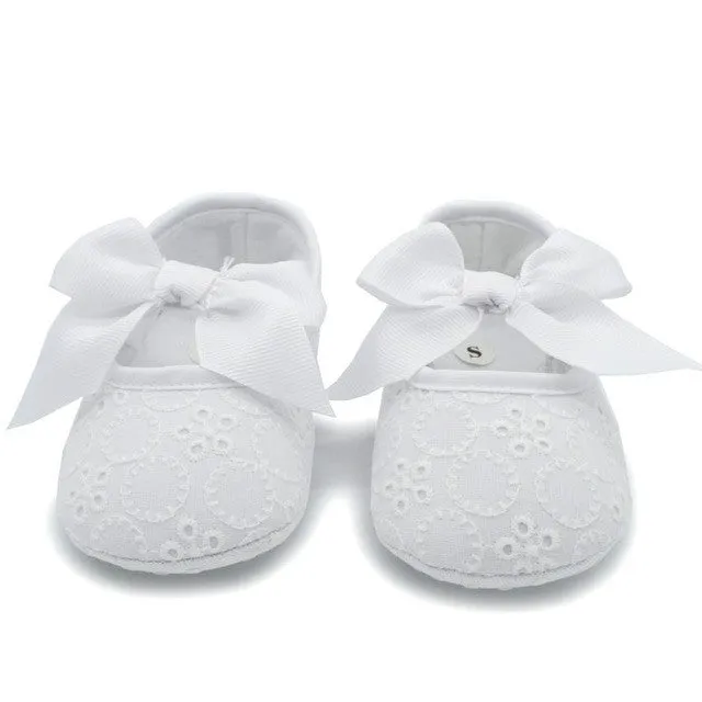 White Bowknot Baby Girl Lace Shoes Toddler Prewalker Anti-Slip First Walker Simple Baby Shoes