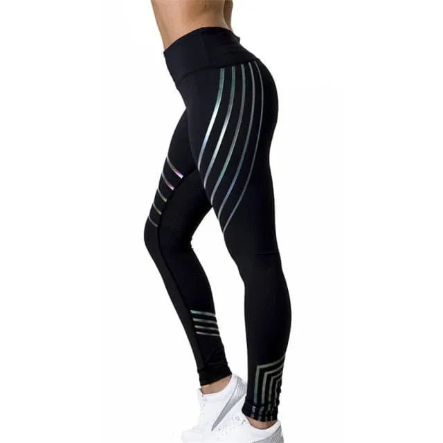 Yoga Pants with Reflective Panels, Full Length for Women